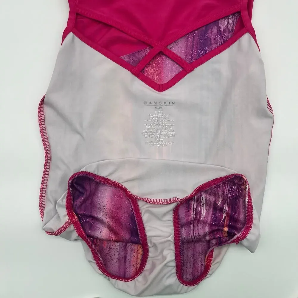DANSKIN Girl's M (7-8), Dance Competition Leotard, Pink Purple Shimmer